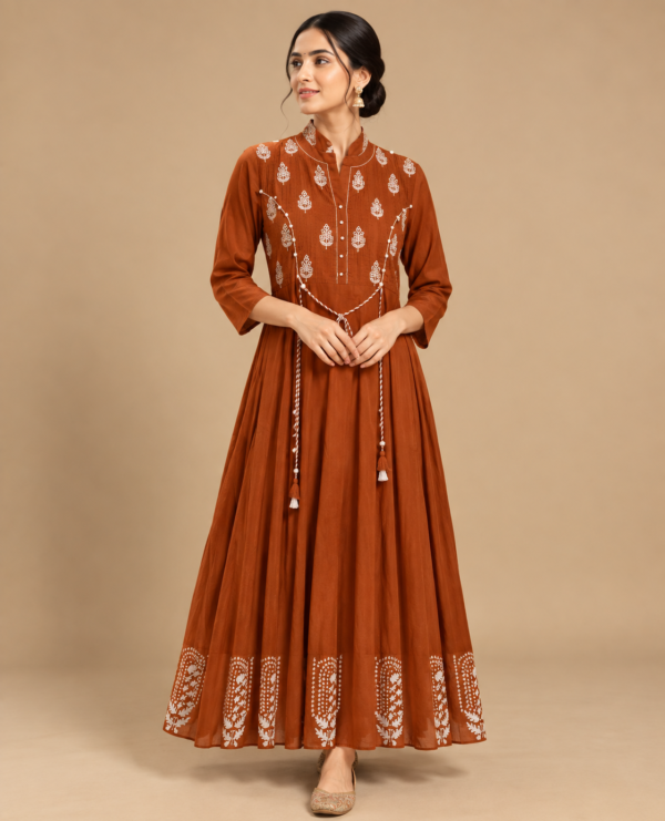 Rust Orange Embroidered Anarkali Gown Rust Orange Embroidered Anarkali Gown
